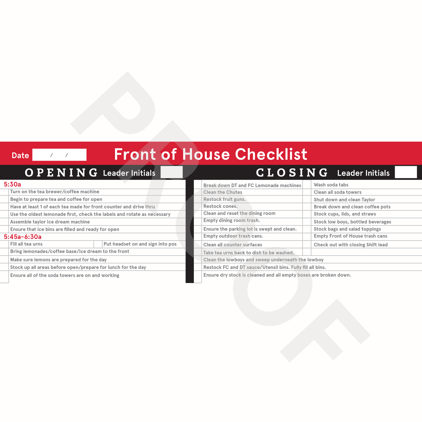 FOH Checklist (Dry Erase)